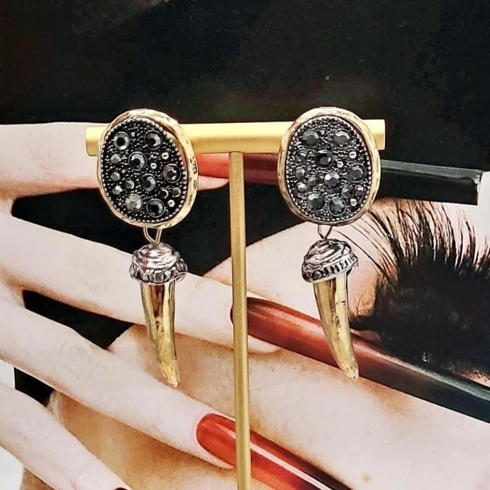 NWT Two-toned Natural Marcassite Encrusted Dangling Gold Spike Drop Earrings